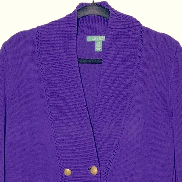 Lauren Ralph Lauren Purple Cardigan with Gold Buttons, Small Petite SP - Picture 3 of 9